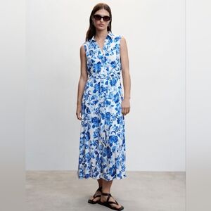 Mango Blue & White Floral Sleeveless Maxi Dress – Size Small (US 4)